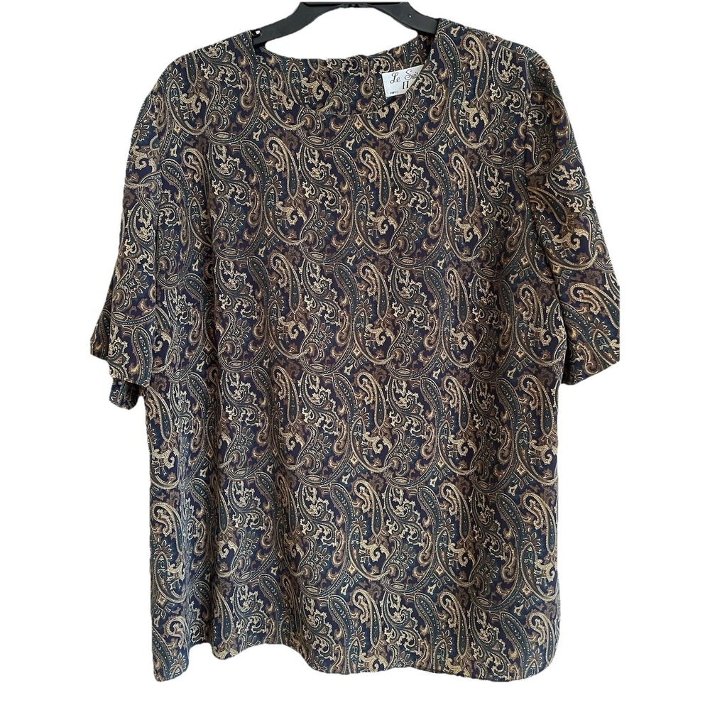 Le Suit II NY Paris Top Black Paisley Short Sleeve Womens Plus Size 16W